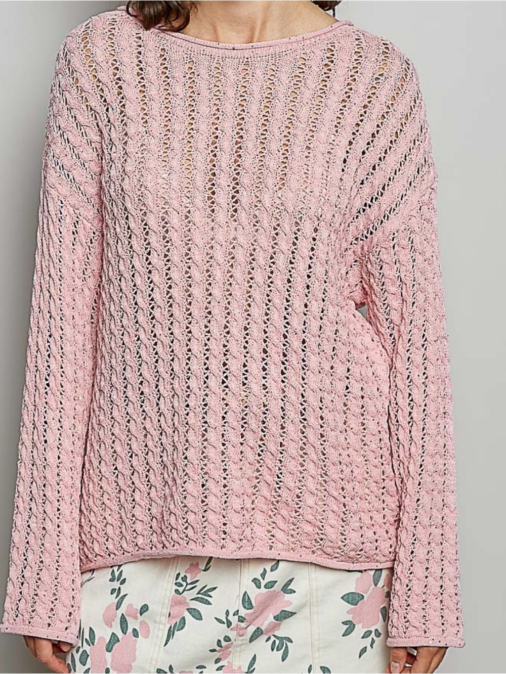 POL Light Pink Open-Knit Women’s Sweater with Shiny Fleck detail